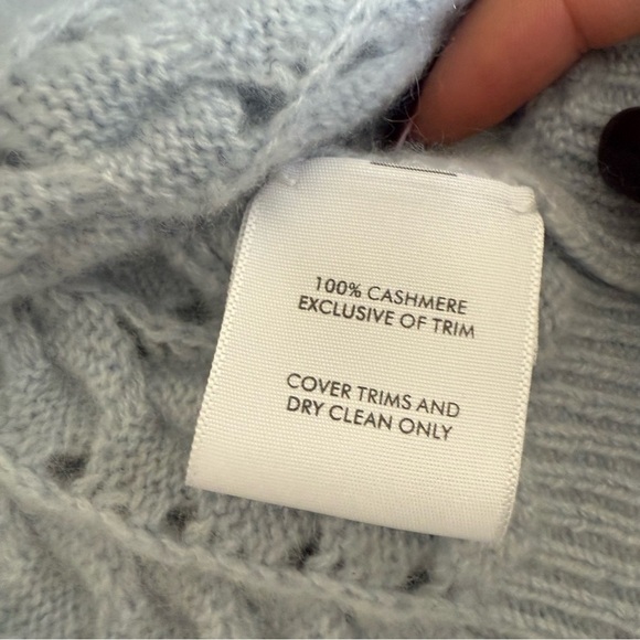 WHITE + WARREN Cashmere Open Stitch Cardigan in Sky Blue Size Medium - Picture 13 of 13